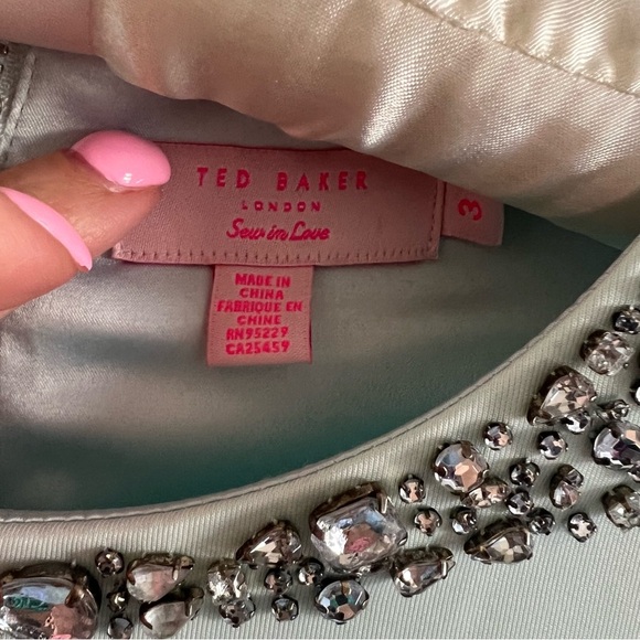 Ted Baker Elegant Mint Green Dress with Embellished Neckline - Picture 4 of 7